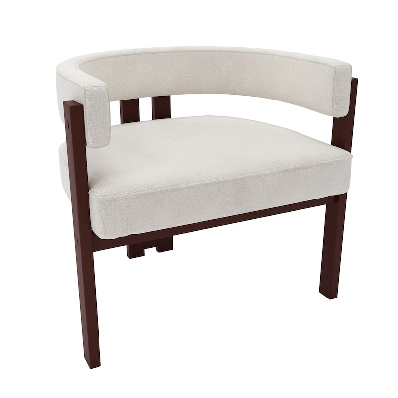 Modern Accent Chenille Upholstered Armchair with Open Back 3 Legs Barrel Dining Chair Comfy Side Chair-Beige