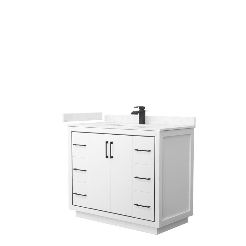 Icon Single Vanity Set, Cultured Marble Top, No Mirror - 42-Inch Single - White, Black Trim,Carrara Cultured Marble Top