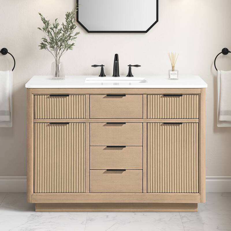 OVE Xander Bathroom Vanity with White Engineered Stone Top