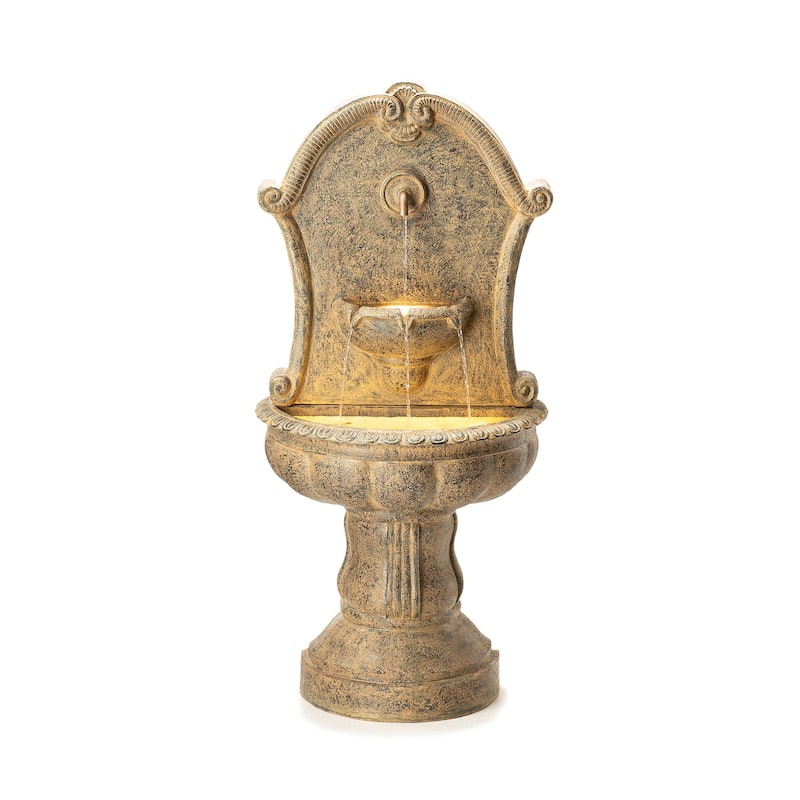 Glitzhome European 2-Tier Sculptural Resin LED Outdoor Wall/Floor Fountains