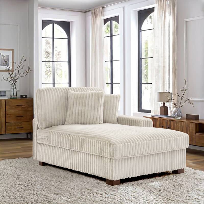Plush Corduroy Chaise Armchair Modular Lounge Sectional Corner Sofa - Right Facing - Chaise-White