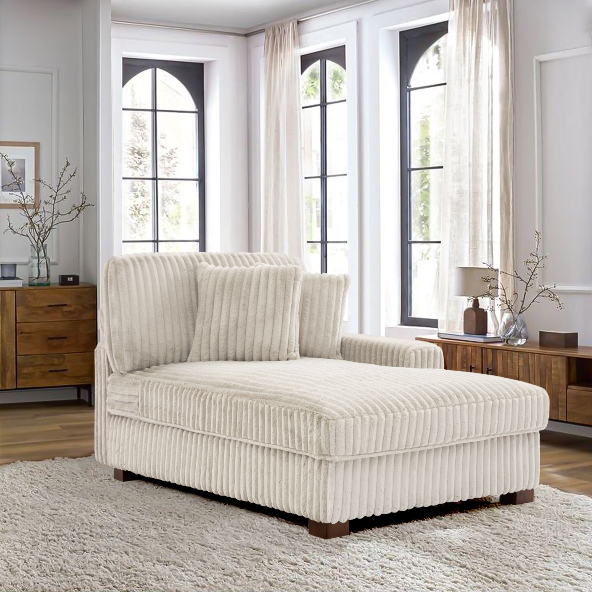Plush Corduroy Chaise Armchair Modular Lounge Sectional Corner Sofa