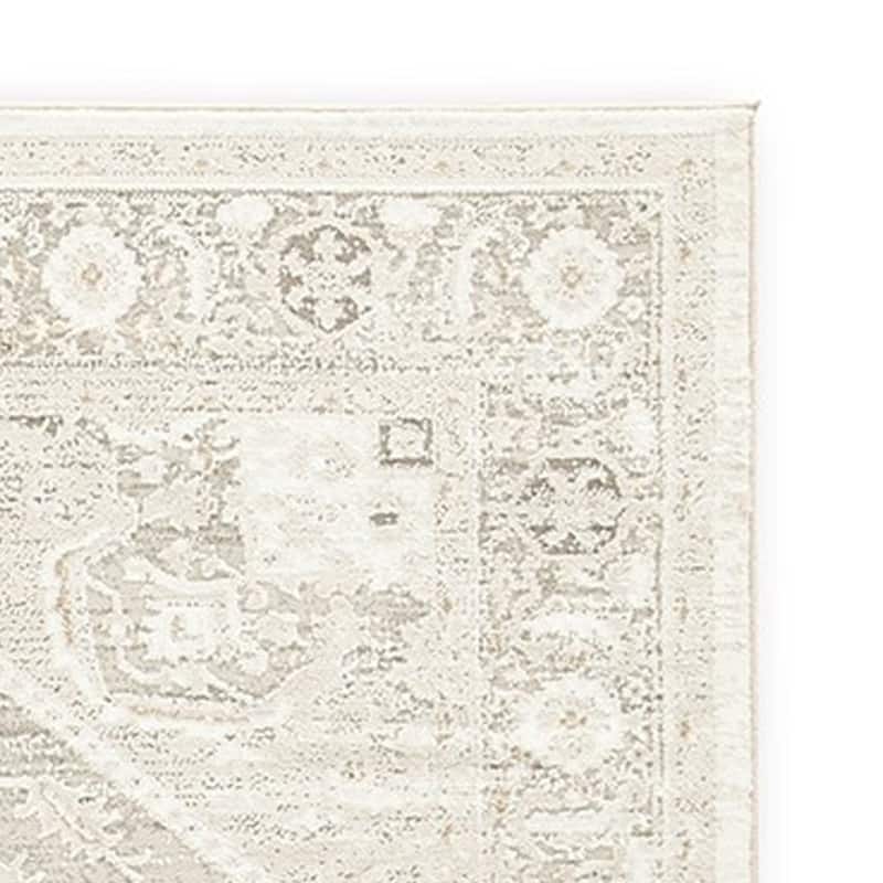 Wei 5 x 7 Medium Area Rug, Persian Inspired Medallion Motif, Beige Gray - 5 x 7