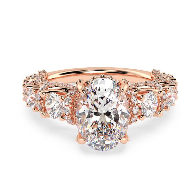 Auriya 14k Gold 6.00ctw Lab grown Oval Vintage Hidden Halo Diamond Engagement Ring (F-G VS) - Rose - 8.5