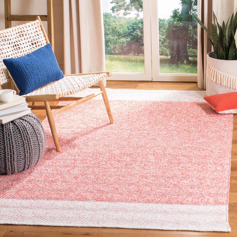 SAFAVIEH Handmade Nantucket Berdi Modern & Contemporary Geometric Cotton - 5' x 8' - Ivory/Rust - Rectangle