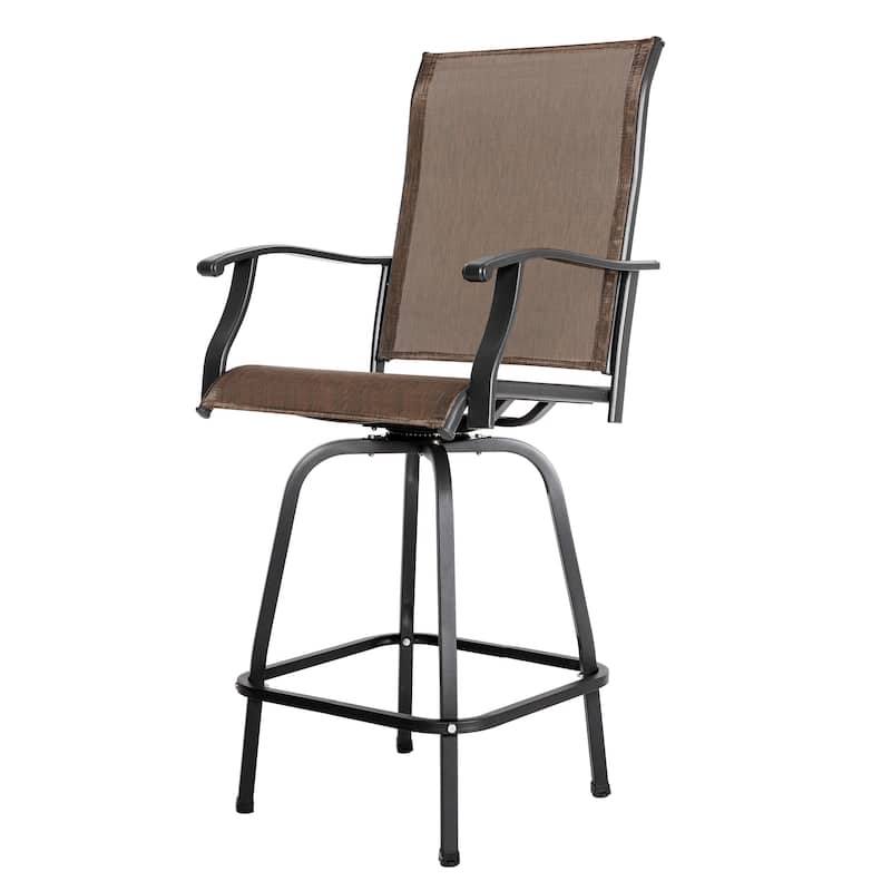 Outdoor Patio Swivel Bar Stool Set with Glass Table, All-Weather Textilene