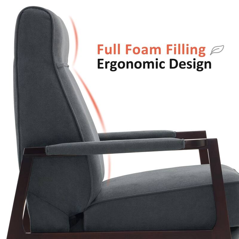 MCombo Fabric Pushback Recliner Chair with Wooden Armrests, Upholstered Single Sofa Accent Chair