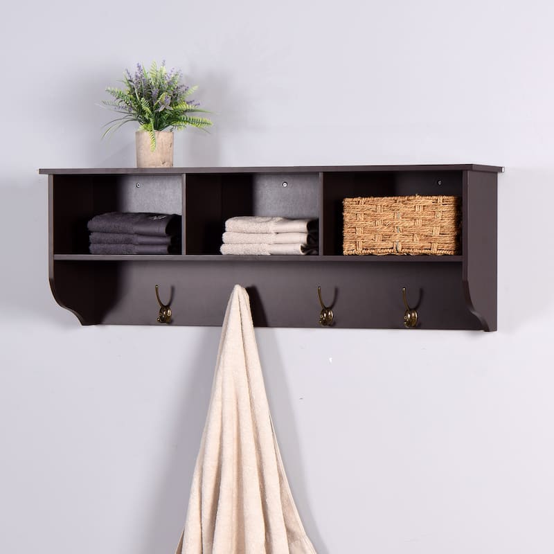 Espresso Entryway Wall Mounted Coat Rack with 4 Dual Hooks Living Room ...