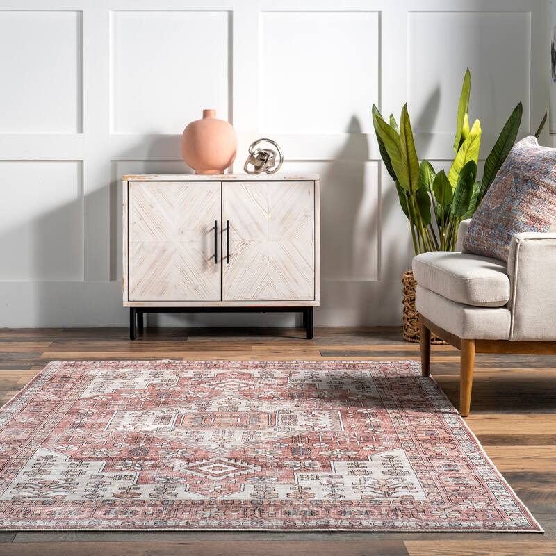 Nuloom Evon SpinClean Traditional Medallion Machine Washable Area Rug