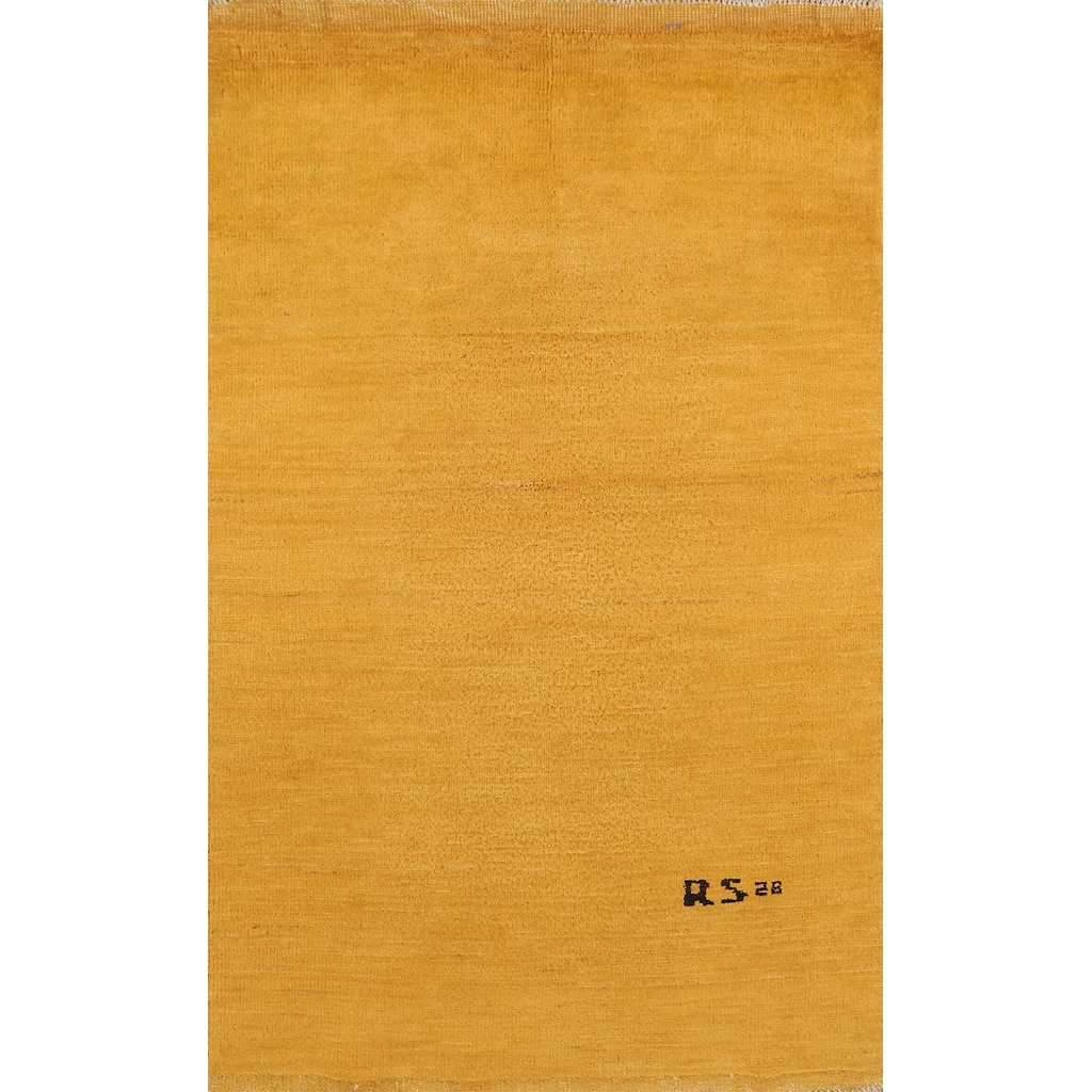 Modern Yellow Gabbeh Oriental Foyer Rug Hand-Knotted Wool Carpet - 3'0"x 5'2"