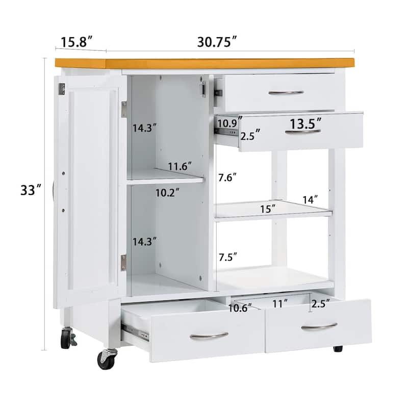 Kitchen Island Cart with Wood Top, Rolling Storage Cabinet with Drawers, Sideboard Buffet with Towel Bar