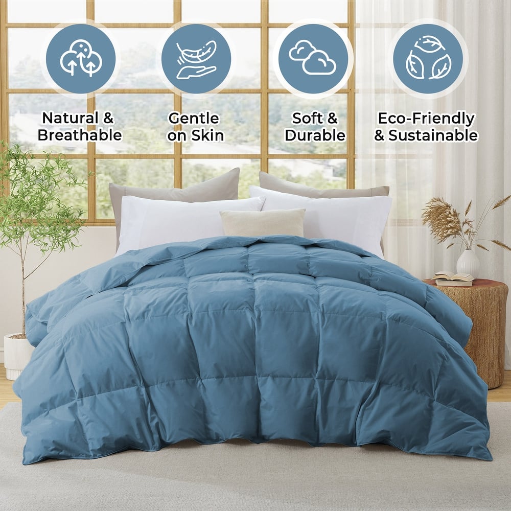 Medium Warmth 300TC Organic Cotton Down Comforter - 100% Natural, Chemical-Free, All Season Duvet Insert