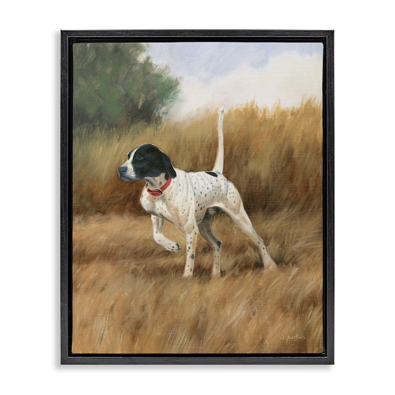 Stupell Pointer Dog in Field Framed Floater Canvas Wall Art Design by James Wiens