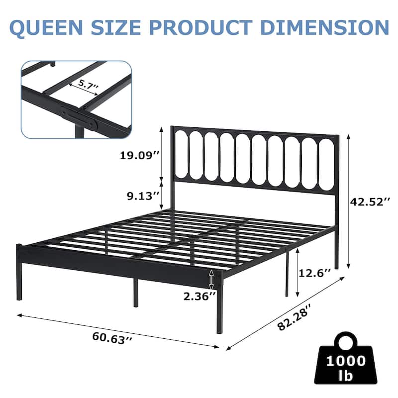 Metal Queen Size Modern Bed Frame Platform Mattress Foundation