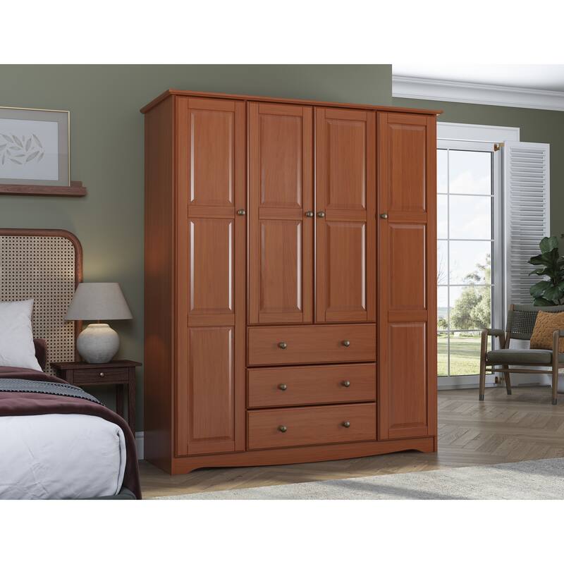 Palace Imports 100% Solid Wood Family Wardrobe Armoire (No Shelves Included) - Mocha-Metal Knobs