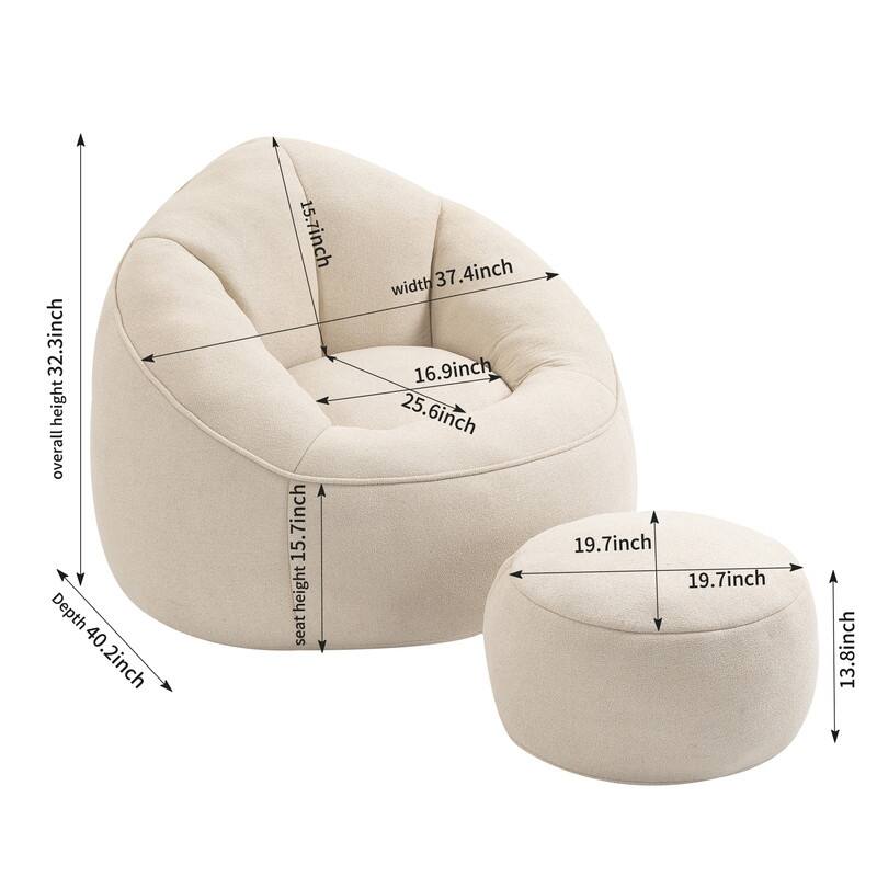 Compressed Foam Bean Bag Chair with Footrest - Plush Lounger for Modern Living Spaces