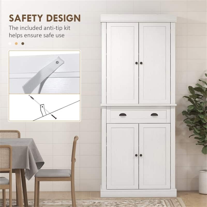 Wood Grain Pantry Cabinet with Drawer and Adjustable Shelves - 30" W x 16" D x 72" H