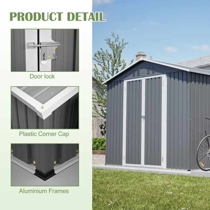 GDFStudio - Large Heavy Duty Metal Tool Storage with Lockable Doors for Easy Access, Storage for Backyard Garden Patio Lawn