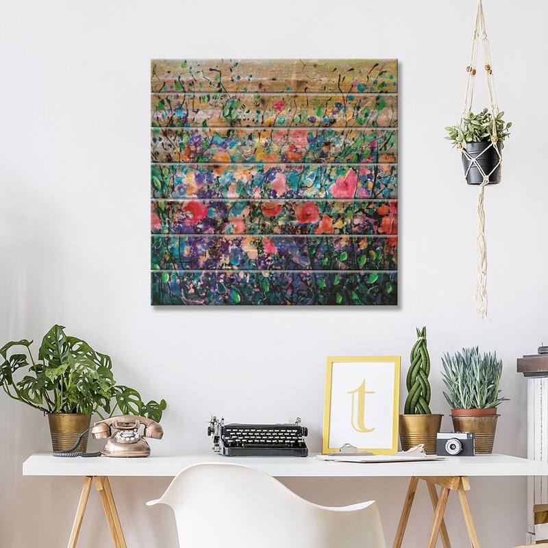 Colorful Flowers Painting Print On Wood by OLena Art - Multi-Color