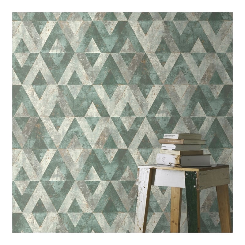 Rasch Shikhar Teal Geometric Wallpaper - 20.5 x 396 x 0.025