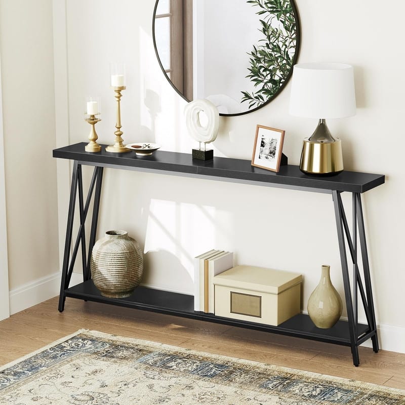 Console Table, 63" Industrial Entryway Table - Black