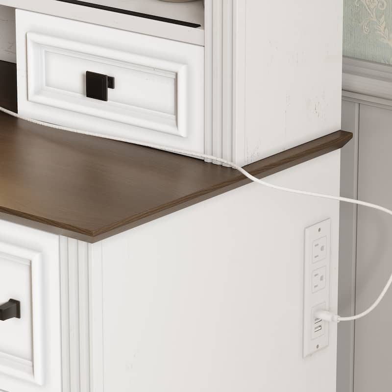 47.2" Farmhouse Makeup Vanity Desk with Sliding Mirror, Large Vanity Set with LED Lights