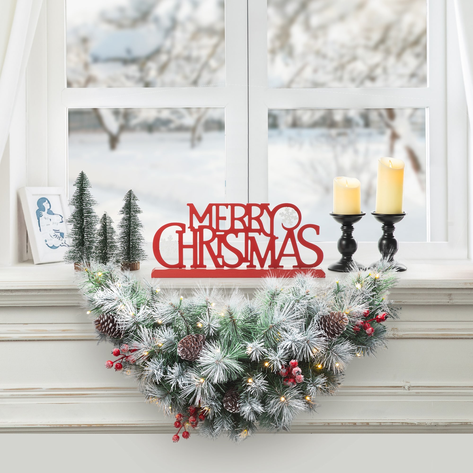 Glitzhome 3FT Pre-Lit Artificial Christmas Swag With 50 Warm White
