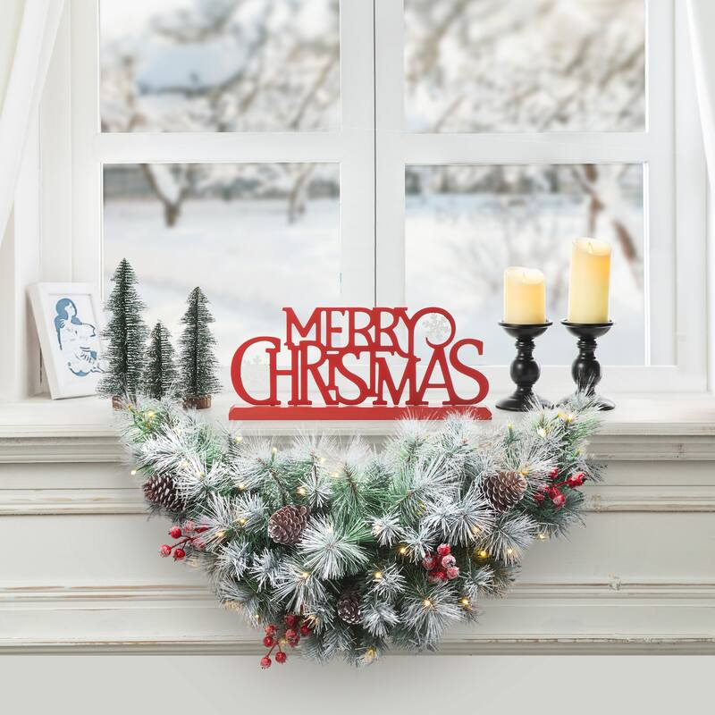 Glitzhome 3FT Pre-Lit Artificial Christmas Swag With 50 Warm White Lights and Timer