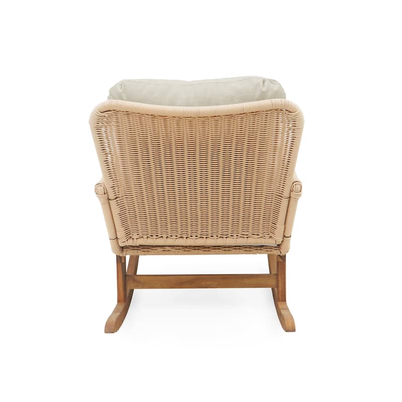 [Set of 2] Contemporary Minimalist Wicker Rocking Chair with Soft Polyester Cushions and Durable Wooden Frame