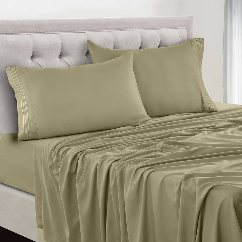 6 Piece Bed Sheet Set Deep Pocket Ultra Soft Microfiber Bedding Sheets - Twin XL - Green