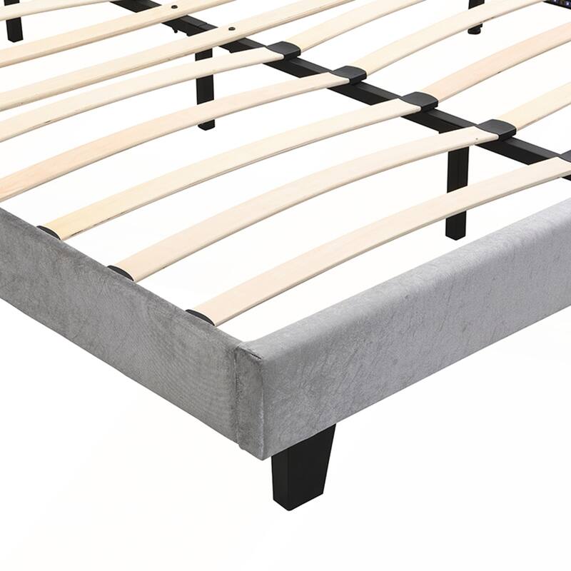 Upholstered Bed Button Tufted with LED Light
