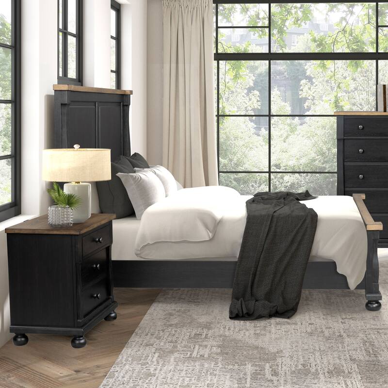 Furniture of America Lucan II 2-Piece Farmhouse Black Solid Wood Panel Bedroom Set