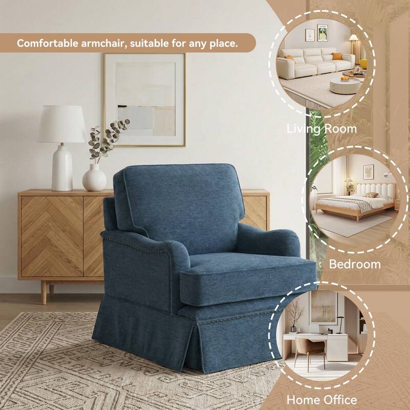 Chenille Swivel Accent Chair with Nailhead Trim Skirt