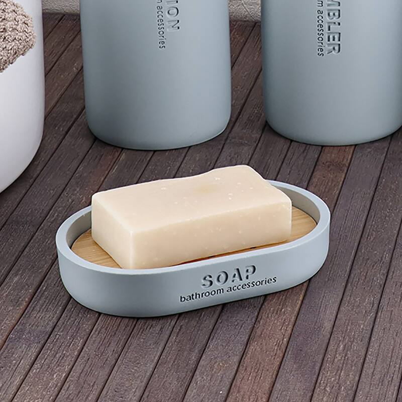 Chic Polyresin Soap Dish with Draining Bamboo Insert - 5 L x 3.4 W x 1 H