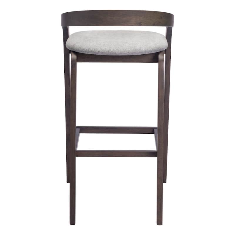 HomeRoots Set of Two 31" Gray and Espresso Fabric and Solid Wood Low Back Bar Height Bar Chairs