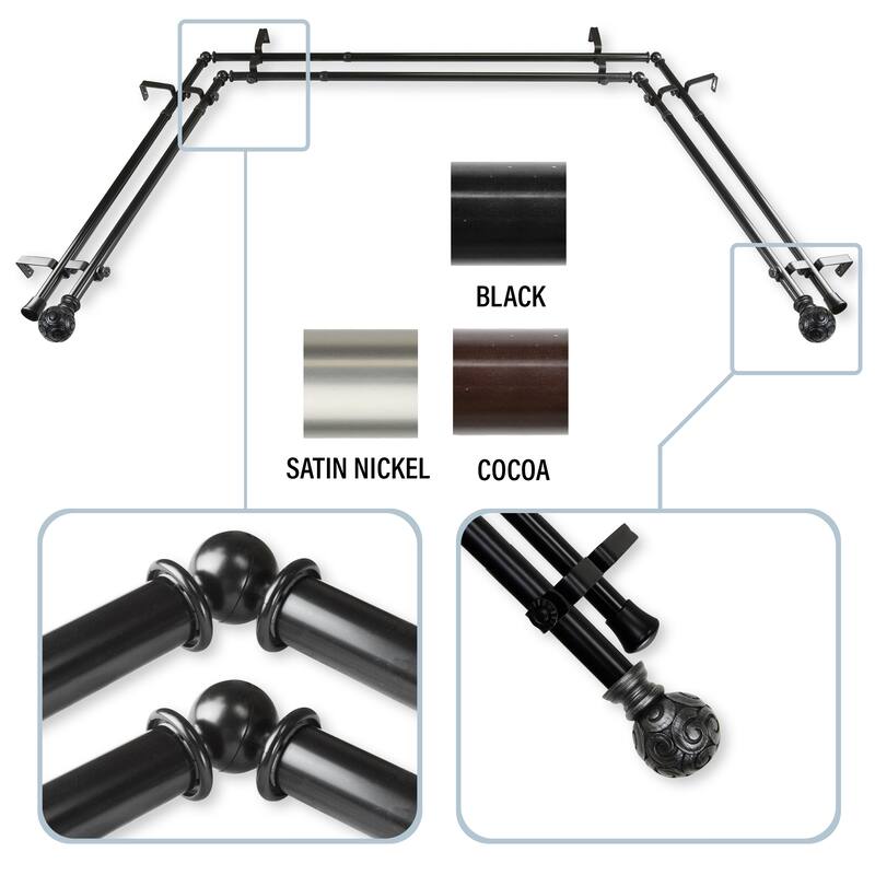 InStyleDesign Lux 13/16" Double Bay Window Curtain Rod