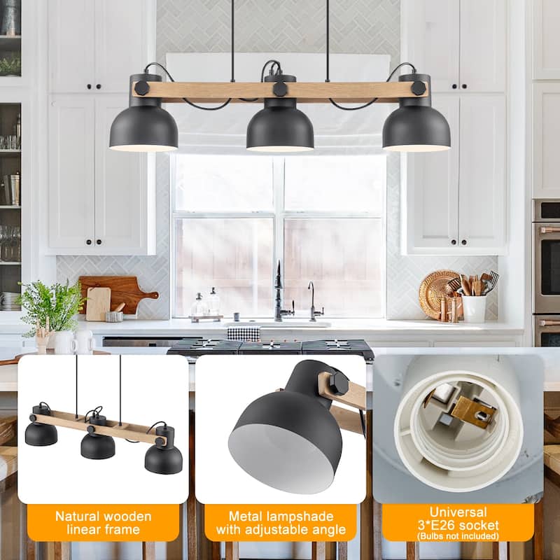 3-Light Industrial Linear Kitchen Island Pendant Light Dome Shades - Dia.32.68-in