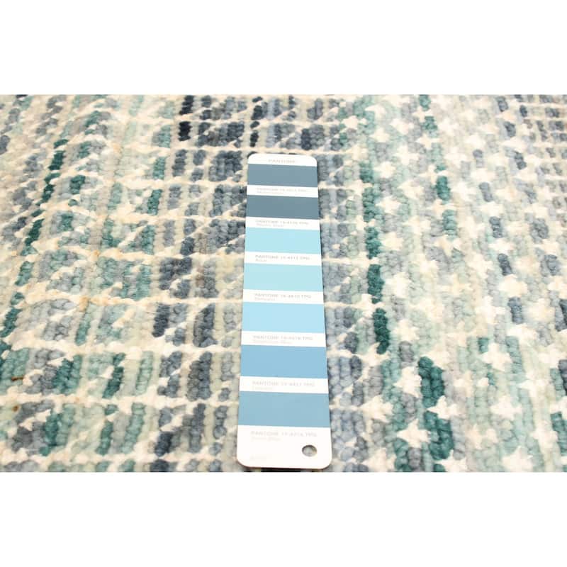 ECARPETGALLERY Hand-knotted Silk Shadow Sky Blue Viscose, Wool Rug - 3'0 x 5'2