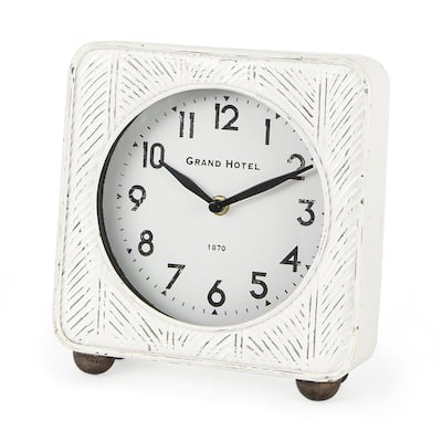 Karl White Iron Rounded Square Table Clock - 8"W x 2.7"D x 8.7"H