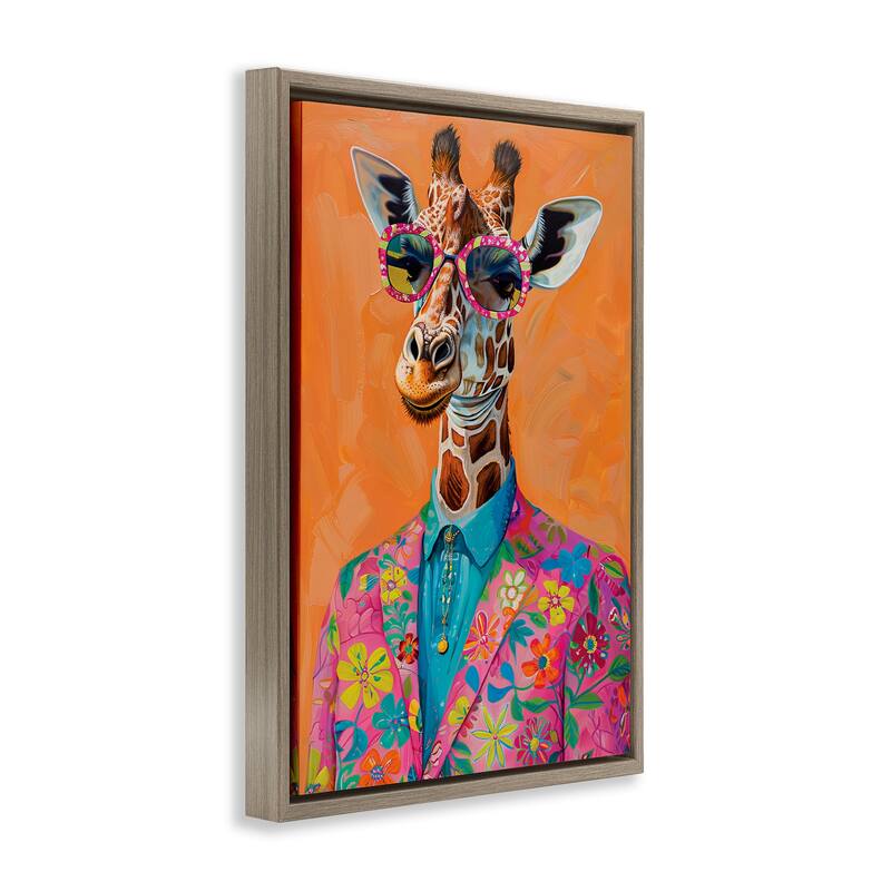 Stupell Bright & Trendy Giraffe in Suit Framed Floater Canvas Wall Art Design By LSR Design Studio