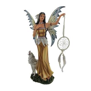 Una And Tala The Native American Dream Fairy And White Wolf Statue - 15 X 10 X 6 inches