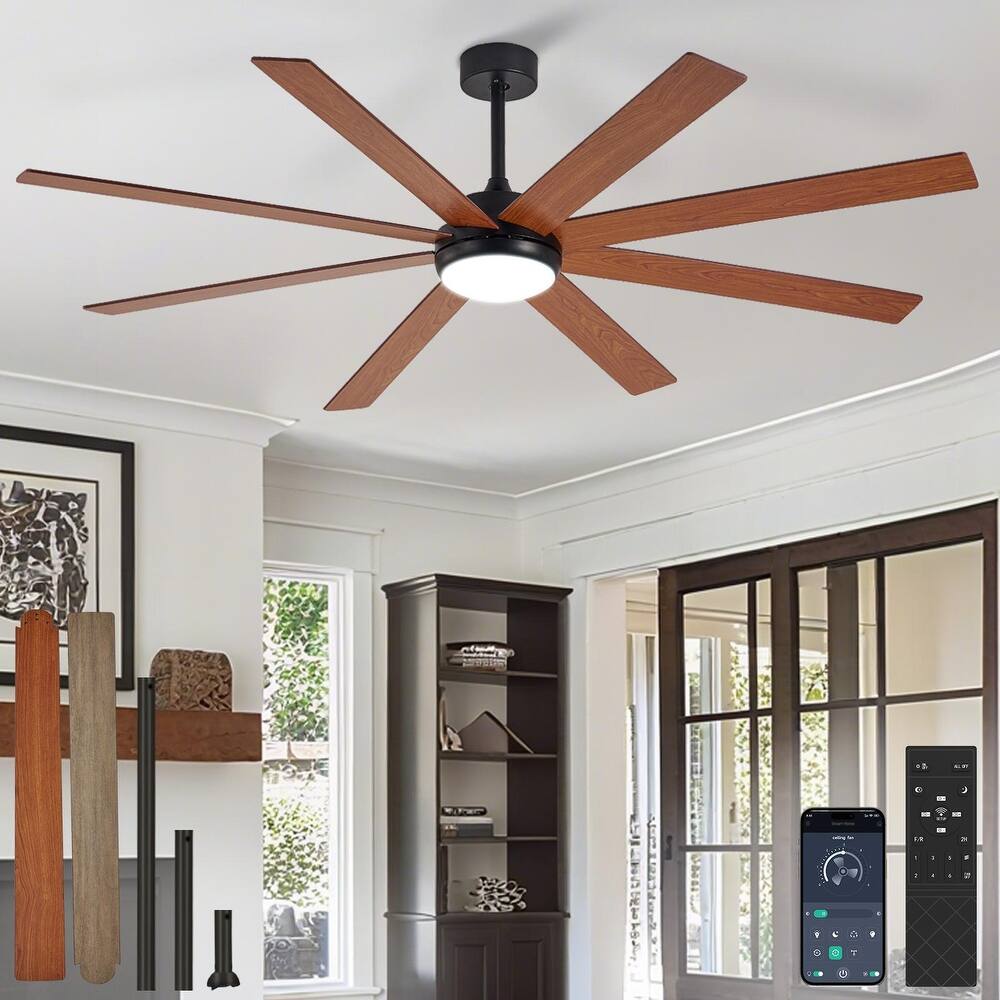 Large Ceiling Fan with Light - 8-Blade, Remote App Control, Dimmable 3CCT, Quiet DC Motor​, 66/72 Inches