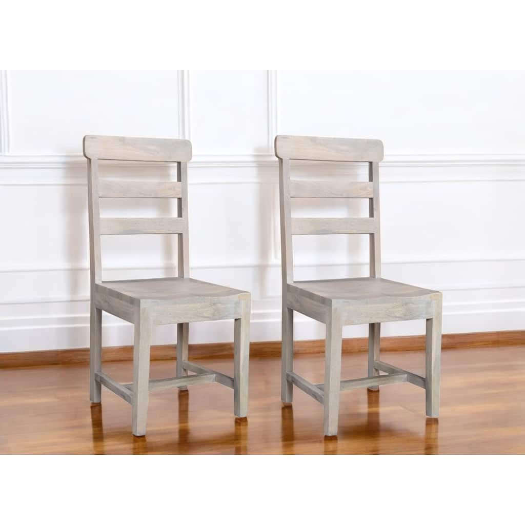 HomeRoots Set of Two White Wood Ladder Back Dining Side Chairs - 17.5' X '39.5' X '17.5