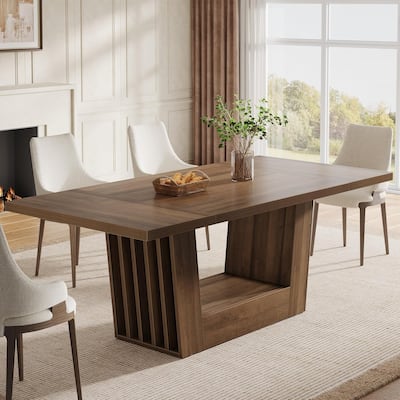 63 Inches Dining Table, Rectangular Kitchen Dinner Table with Heavy-Duty Base
