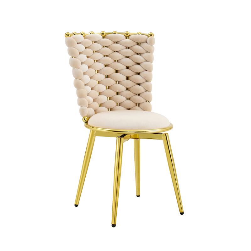 Set Of 2, Modern Luxury Velvet Woven Decorative Dining Chairs, Equipped With Gold Metal Legs And Cushioned Seats