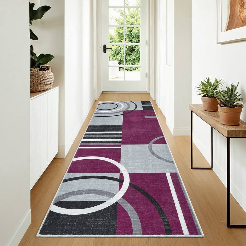 Washable Rugs for Living Room Bedroom Circles Pattern Rug Modern Geometric Area Rug