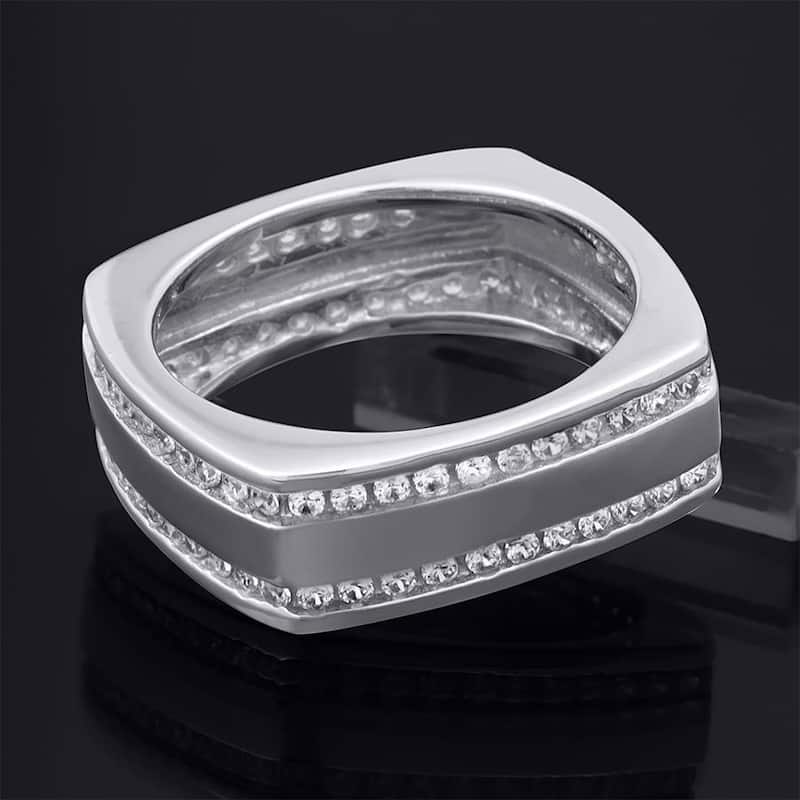 Men's 8mm 1.0 Carat Square Anniversary Band Ring Solid Sterling Silver