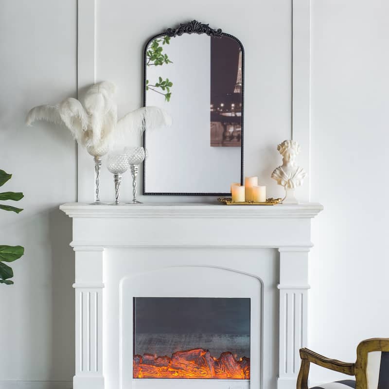 24" x 42" Arch Mirror Baroque Inspired Wall Decor - Black