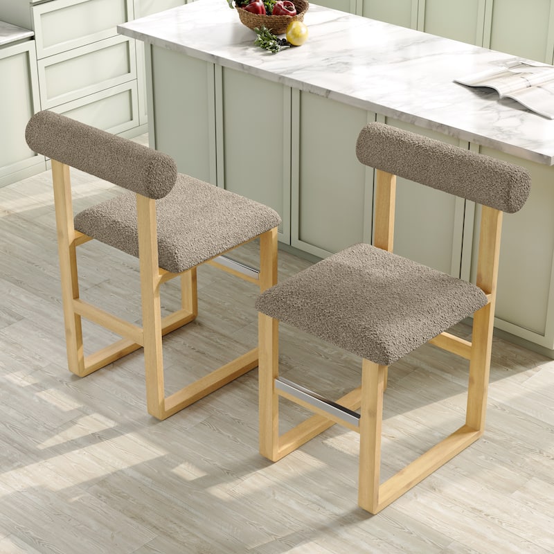 Corvus Caen Teddy Fabric Bar Stools with Wood Legs (Set of 2)
