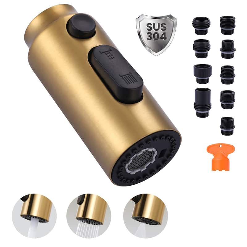 WOWOW Stainless Steel Pull Down Kitchen Faucet Sprayer with 9 Adapters - Brushed Gold